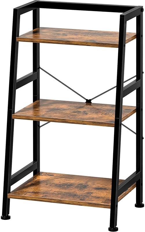 3-Tier Bookshelf, Ladder Shelf, Industrial Bookcase with Steel Frame, Metal Small Bookcase, stand up shelves for Living Room, Home Office, Kitchen, Bedroom, Industrial Style（Rustic Brown & Black） - Product Image