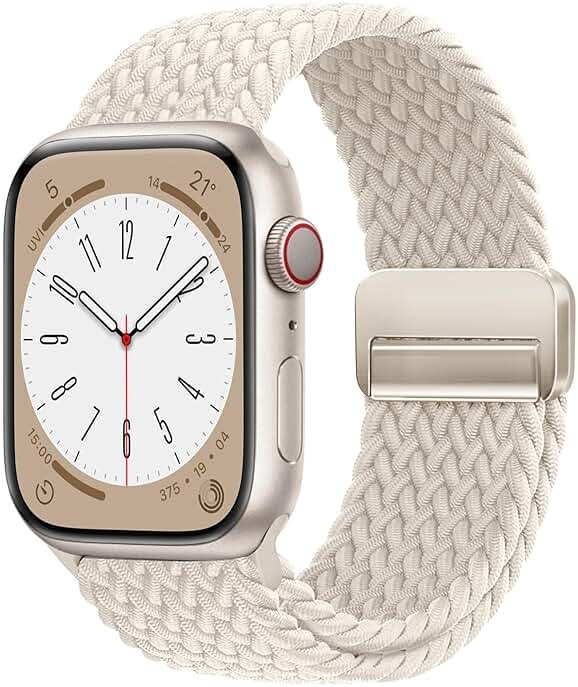 OMECKY Magnetic Braided Loop Band Compatible with Apple Watch Series 11 10 42mm 9 8 7 6 5 4 40mm 41mm for Women Men, Stretchy Nylon Elastic Sport Strap for iWatch SE 1/2/3, Starlight - Product Image