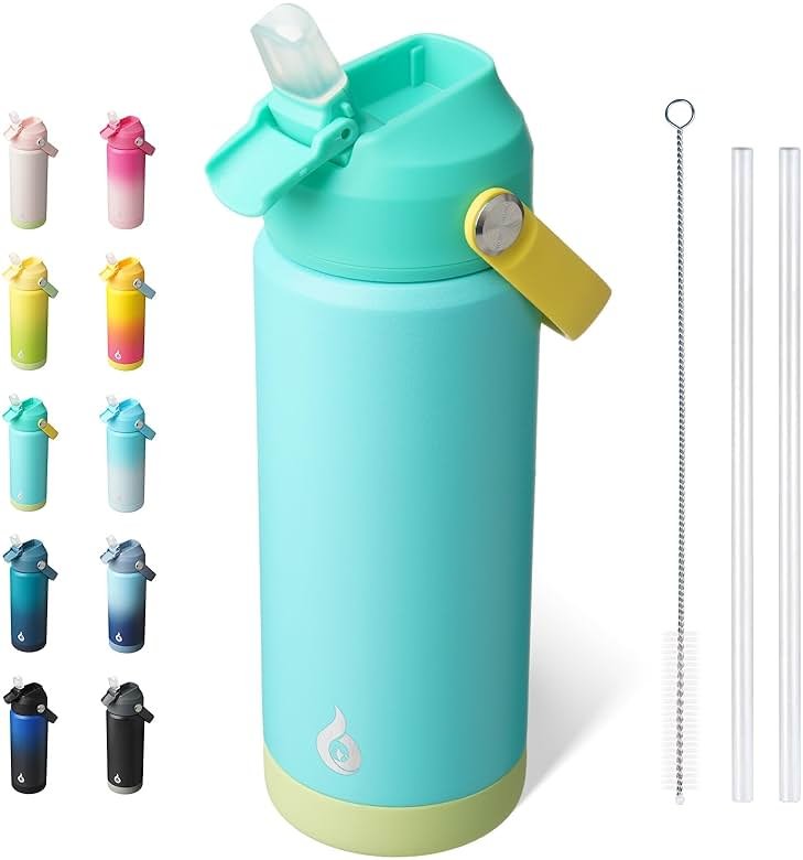 BJPKPK Insulated Water Bottle with Straw Lid, 18oz Thermo Water Bottles, Flex Handle & Non-slip Boot, BPA Free Leak Proof Stainless Steel Metal Thermo, Tumblers, Cups,Twilight Blue - Product Image