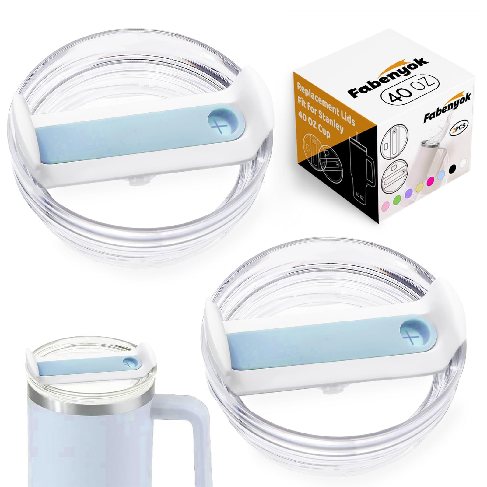 40 OZ Tumbler Lid Replacement Fit for Stanley Cup, 2 Pack Clear Replacement Lids Fit for Stanley Travel Tumbler, Spill Proof Tumbler Covers for Stanley Cup Accessories (Clear - Blue) - Product Image