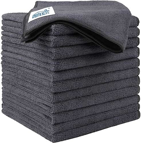 HOMEXCEL Microfiber Cleaning Cloth 12 Pack, 12.5 x 12.5 inch Microfiber Towels for Cars, Ultra Absorbent Washing Cloth, Lint Free Streak Free Cleaning Rags for Car, Kitchen, and Window (Grey) - Product Image