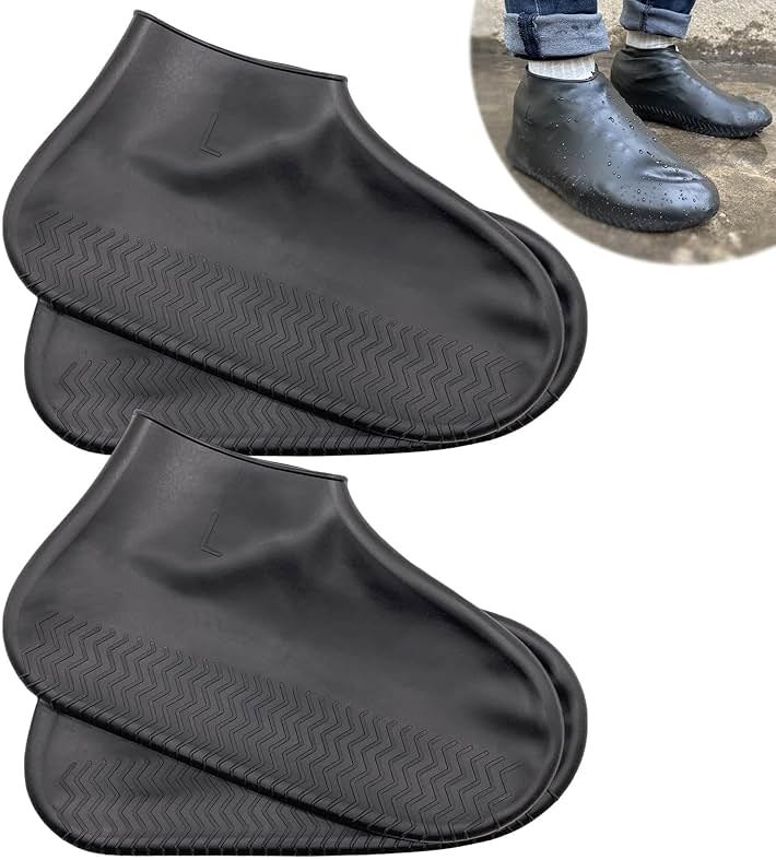 LSDWL Waterproof Shoe Covers 2 Pairs,Rain Shoe Covers Reusable Silicone Non Slip Shoe Covers for Outdoor,Rain Shoe Covers for Women and Men (Black, Large) - Product Image