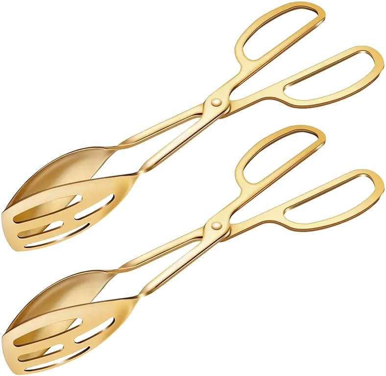 2 Pack Gold Serving Tongs Buffet for Kitchen Cooking 10 Inch Stainless Steel Salad Tongs Serving Utensils for Wedding Party Catering (Gold) - Product Image