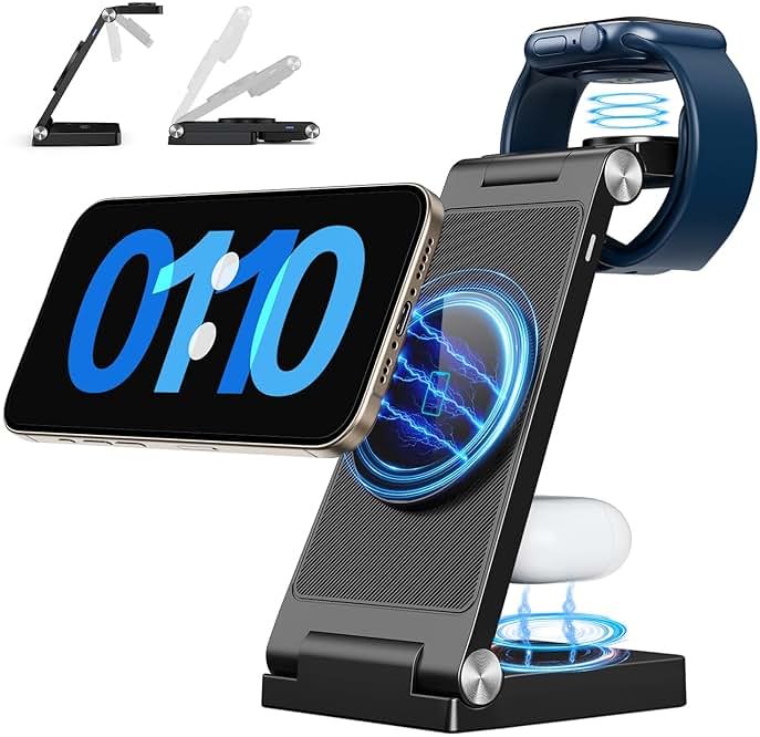 2026 Traveling Wireless Mag-Safe Fast Charging Station,Magnetic 3 in 1 Charger with Light for iPhone 17 16 15 14 13 12 Pro Max Plus,Apple Watch Series & Air pods 4 3 2 Pro-Gifts for Wife & Husband - Product Image