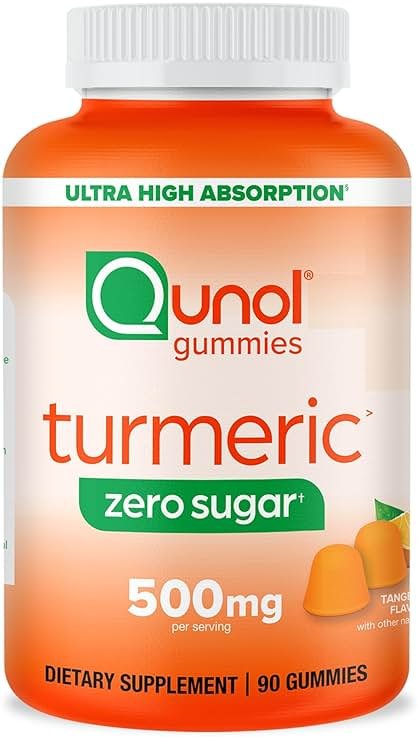 Qunol Zero Sugar Turmeric Gummies, Gummy with 500mg Turmeric Curcumin, Joint Support Supplement, Ultra High Absorption Turmeric Curcumin, Vegetarian, Gluten Free, 90 Count - Product Image