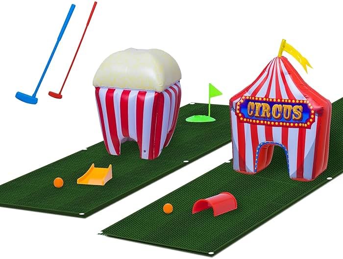 FunPark Inflatable Mini Golf Set – 13-Piece Course with Adjustable Clubs, Balls, Putting Cups, Green Mats and Themed Obstacles for Indoor or Outdoor Play, Active Game for Boys ANG Girls, Ages 6+ - Product Image