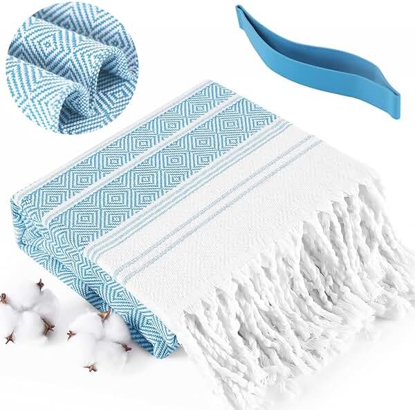 Genovega Oversized Turkish Beach Towels 74"x38" Thin Quick Dry Sand Free Pool Swim Bathing Towel Extra Large Blanket Adult Travel Essentials Cruise Accessories Must Haves Summer Light Blue Stuff - Product Image