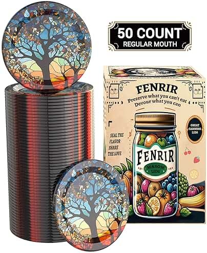 50 Pcs Canning Lids Regular Mouth, Mason Jar Lids with Unique Tree of Life Embossed Design, Decorative Silver Metal Airtight Lids for Gifting, DIY Crafts, Preserving & Holiday Party Favors -Blue - Product Image