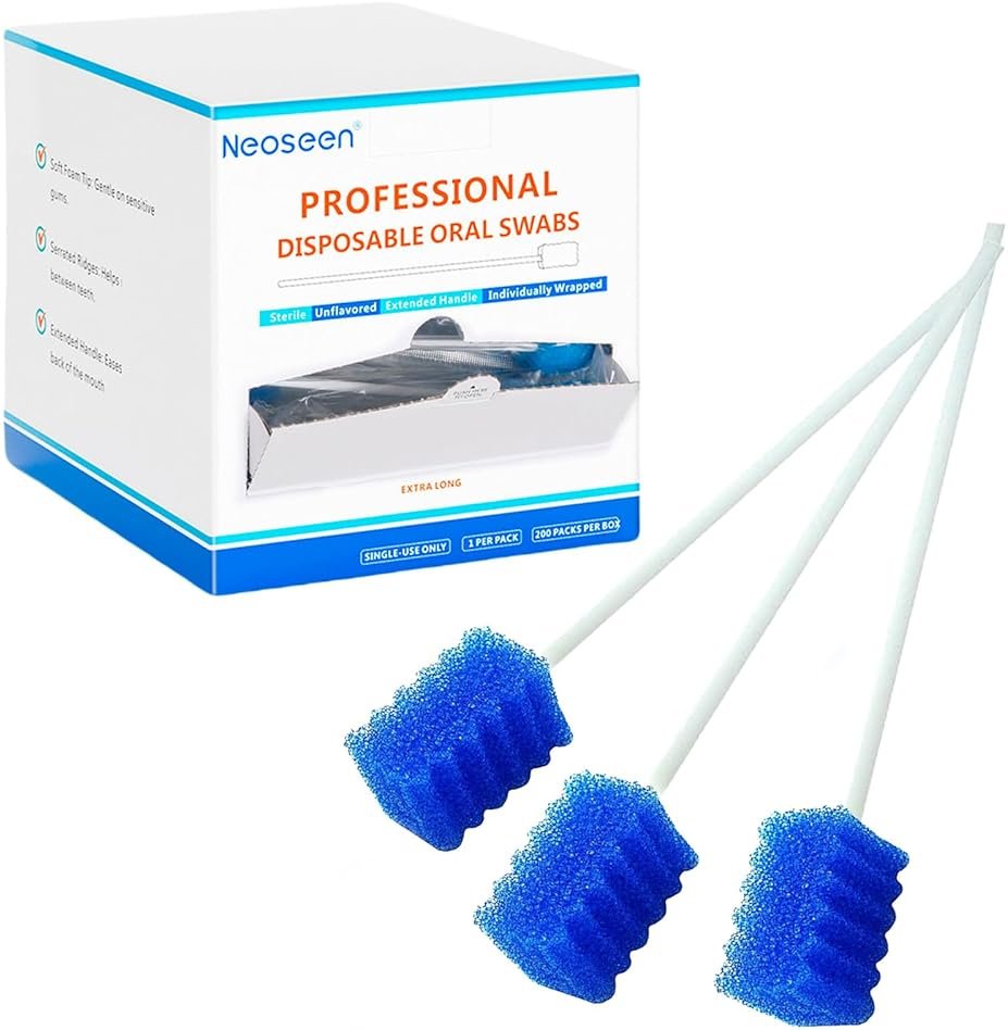 Oral Swabs 200 Count, Long Handle Mouth Swabs Individually Wrapped, Soft Sponge Oral Care Swabs for Elderly, Bedridden, Hospice, Post Surgery Care, Latex Free, Blue - Product Image