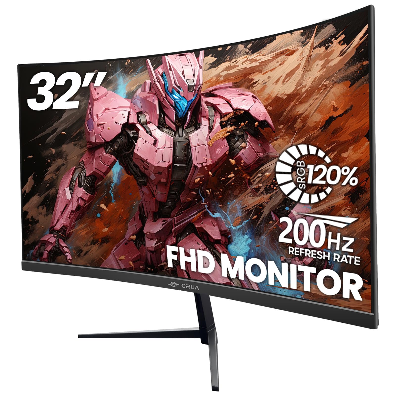 CRUA 32Inch Curved Gaming Monitor, FHD(1920 * 1080P) VA Screen 165Hz/200Hz, 1800R VA Screen, 120% sRGB, Computer Monitor that Support AMD Freesync, HDMI, DP, Wall Mountable Installs-Black - Product Image