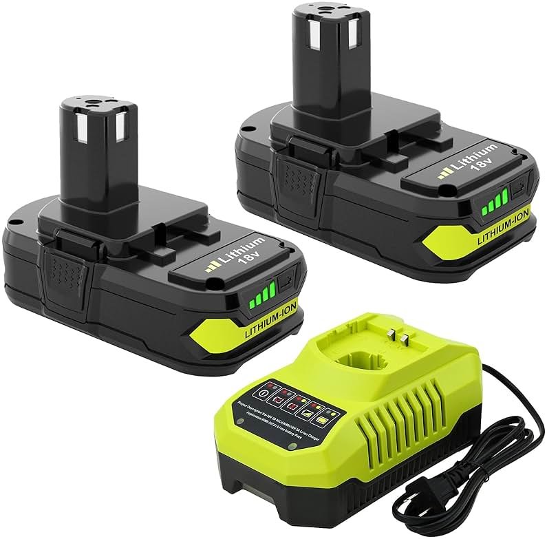 Moticett Upgraded 3.6Ah Replacement for Ryobi 18V Battery (2-Pack) with Charger Compatible with Ryobi 18V ONE+ Battery 3.6Ah P108 P102 P103 P104 P105 P107 P109 P122 Cordless Tool & Charger - Product Image