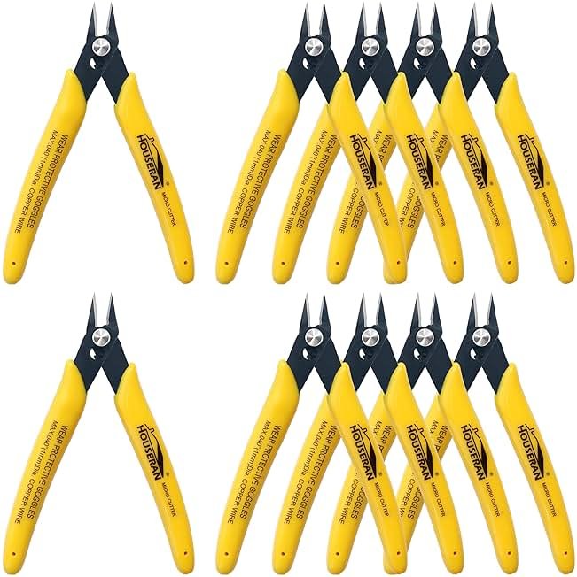 HOUSERAN Flush Cutters, 10 Pack, 5 Inch Micro Flush Cut Pliers with Spring, Side Cut Nippers, Mini Wire Cutters Model Nippers Flush Cutters for Jewelry Making, Plastic Models, Zip Ties, Electronics - Product Image
