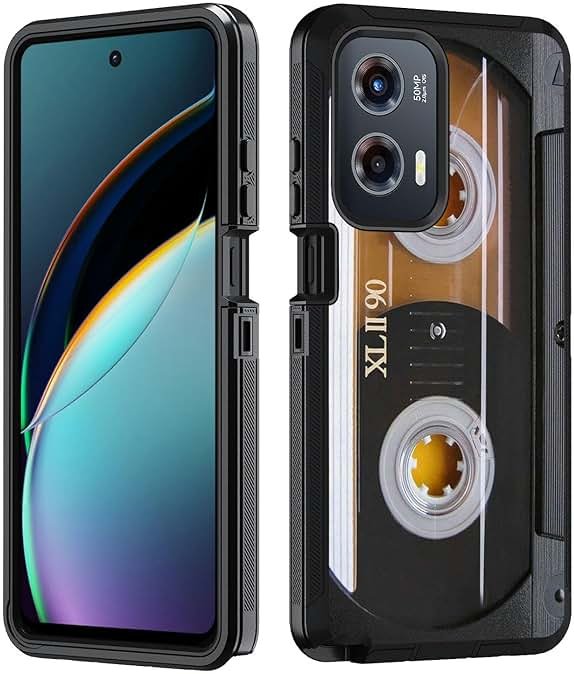 BWOOLL for Motorola Moto G Stylus 5G 2024 Case, Heavy Duty 3 in 1 Hybrid Hard PC & Soft Silicone Shockproof Drop Protection Case for Moto G Stylus 5G 2024, Vintage 80s Music Cassette - Product Image