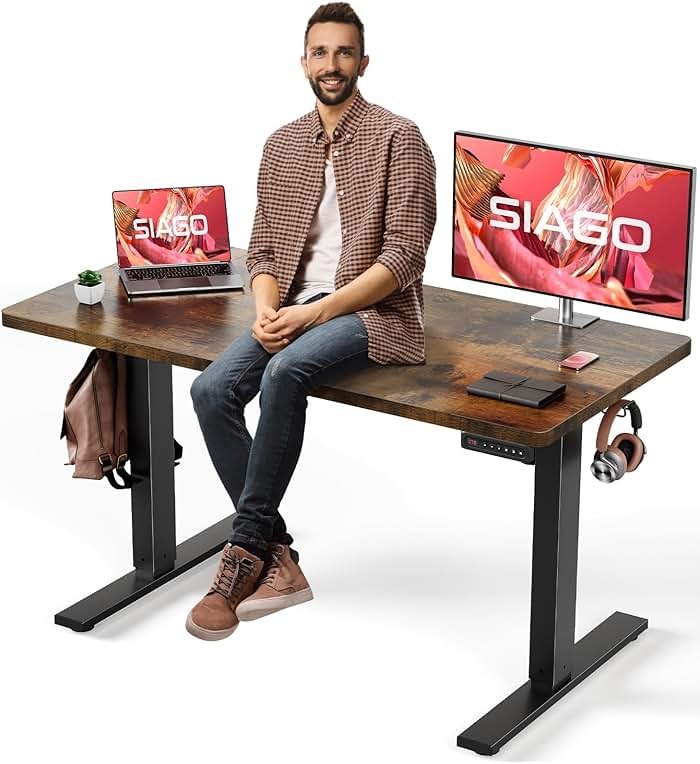 SIAGO Electric Standing Desk Adjustable - 48 x 24 Inch Sit Stand up Desk with Cable Management - 3 Memory Preset Adjustable Height Table - Product Image