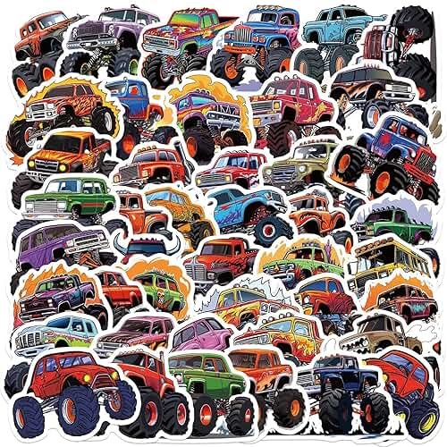 50PCS Monster Truck Stickers, Truck Car Sticker for Kids, Car Stickers Waterproof for Water Bottles Skateboard Car Bike Phone Case Laptop Suitcase, Cool Monster Truck Gifts for Girls Boys Party - Product Image