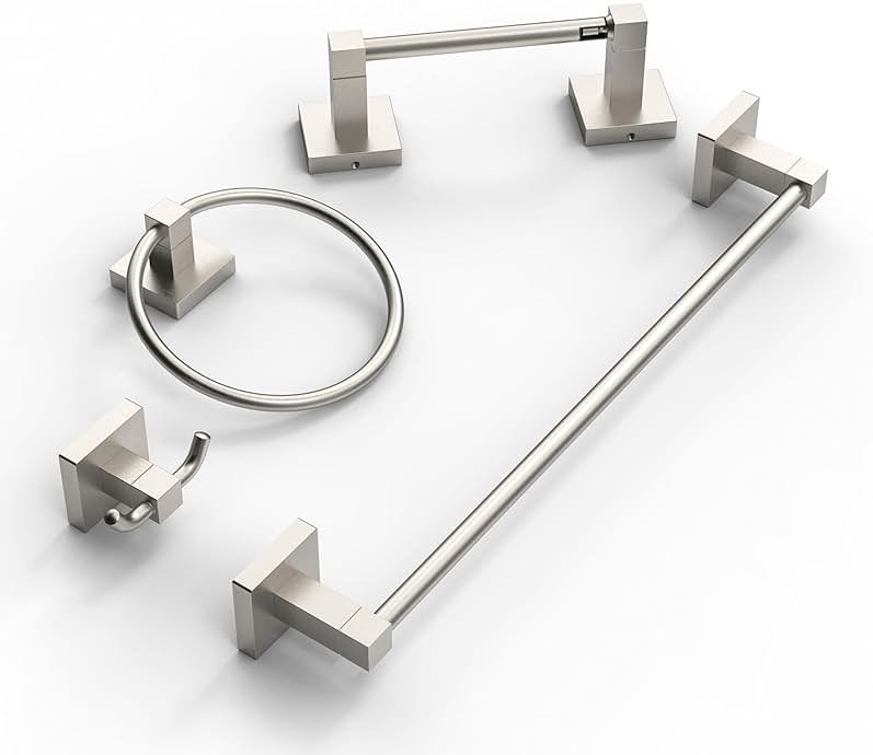 Ruacq 4 Pcs Stainless Steel Bathroom Hardware Accessories Set-Toilet Paper Holder-Towel Ring -Towel Hooks for bathrooms-18 Inch Towel Bar Wall Mounted, Brushed Nickel - Product Image