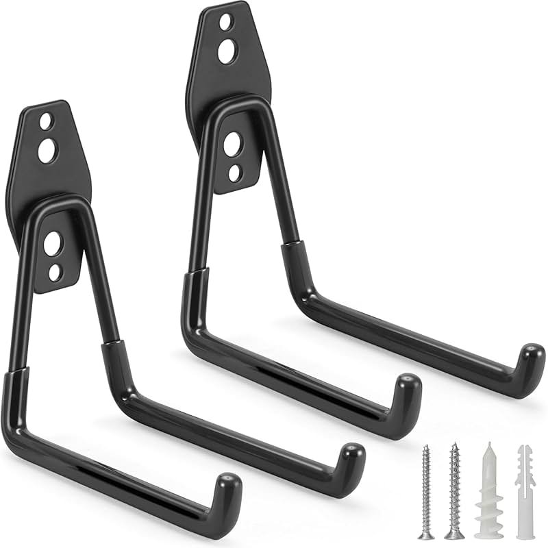 LUPYJI 2 Pack Garage Hooks Heavy Duty Storage Organizer Wall Mount Power and Garden Tool Hangers, for Hanging Ladders, Ropes, Hose, Bulk Items - Product Image