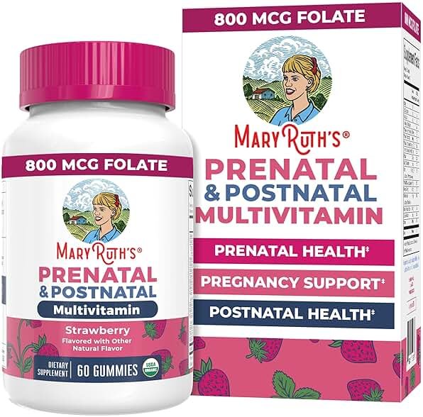 MARYRUTH'S Organics Prenatal Vitamins for Women | USDA Organic Prenatal Gummies | Postnatal Vitamins for Women Breastfeeding | Methylfolate 800 mcg DFE | Iodine | Vegan | Non GMO | 30 Servings - Product Image