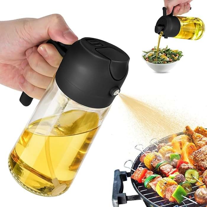 Oil Dispenser for Kitchen Spray, Oil Dispenser Bottle Spray and Pour, 2 in 1 Olive Oil Dispenser Bottle for Kitchen, 16oz/470ml Glass Oil Bottle for Air Fryer, Salad, Frying, BBQ ( Color : Black ) - Product Image