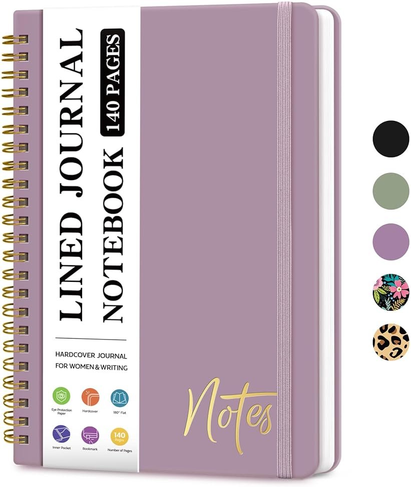 ZOTIA Lined Spiral Journal Notebook for Women, A5 College Ruled Journals for Writing, Hardcover Notebooks for Work, Note taking and Office School Supplies,140 Pages - Purple - Product Image