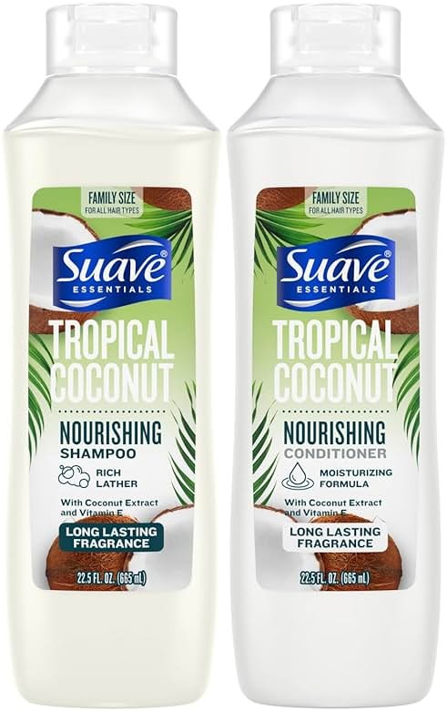 Suave Shampoo and Conditioner Set, Tropical Coconut – Everyday Nourishing Formulas with Botanical Extract and Vitamin E, 22.5 OZ Ea (2 Piece Set) - Product Image