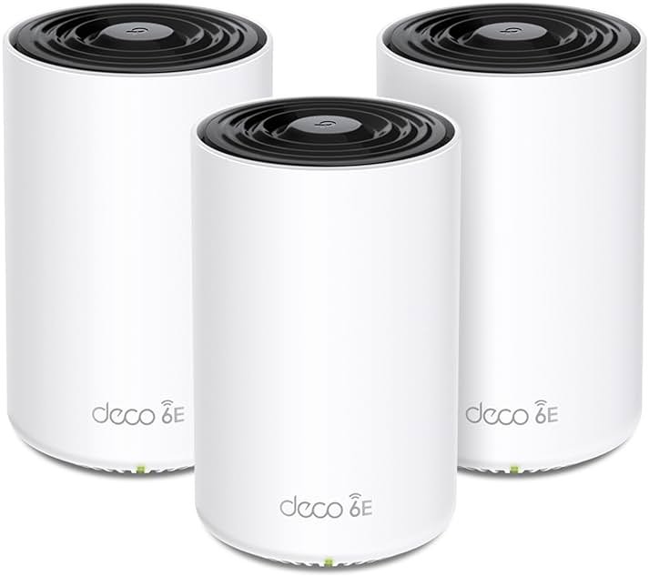 TP-Link Deco XE70 Pro AXE4900 Tri-Band WiFi 6E Mesh WiFi System - 2.5G WAN/LAN Ports, 4.9 Gbps Wi-Fi 7,200 Sq. Ft Coverage, Connect up to 200 Devices, 6 GHz Band, 3-Pack - Product Image