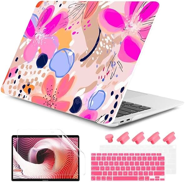 DONGKE Compatible with MacBook Air 13 inch Case 2021 2020 2019 2018 Release A2337 M1 A2179 A1932 with Retina Display & Touch ID, Plastic Hard Shell & Keyboard Cover - Floral Artistic - Product Image