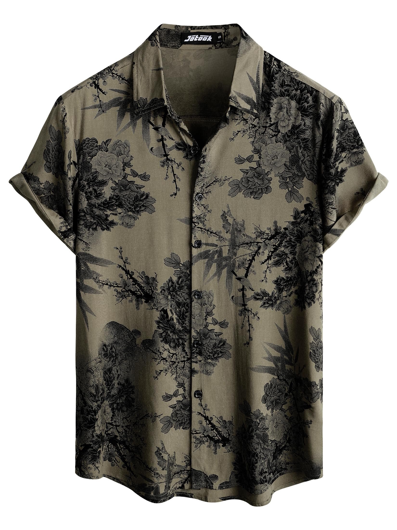 JOTOOK Mens Hawaiian Shirt Short Sleeve Button Down Tropical Shirts Casual Floral Summer Beach Shirt - Product Image