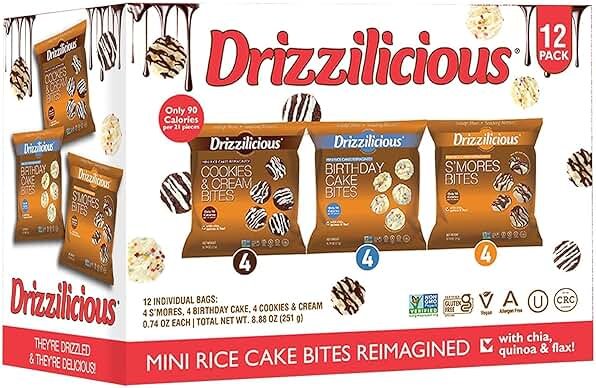 Drizzilicious Mini Rice Cakes Variety Pack- Rice Crisps, Healthy Snack for Adults and Kids, Flavored Rice Cakes, Vegan, Gluten Free Snack, Allergen Free, Only 90 Calories Per Bag- 0.74 oz (Pack of 12) - Product Image