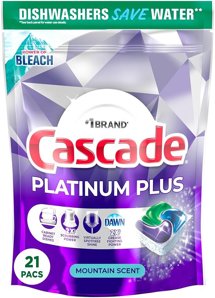 Cascade Platinum Plus Dishwasher Pods, Dish Detergent ActionPacs, Power of Bleach, 21 Count - Product Image
