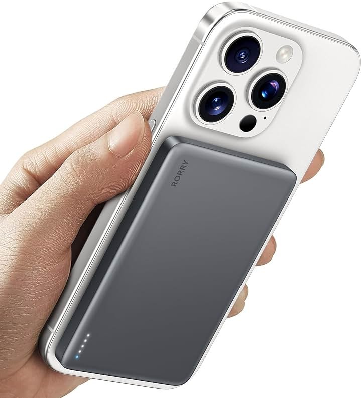 RORRY for Magsafe Portable Charger, [0.3" Ultra Slim] Magnetic Power Bank,[Alloy-Made] 5000mAh Wireless Portable Charger, USB C Battery Pack 18W Fast Charging for iPhone Samsung (Grey) - Product Image