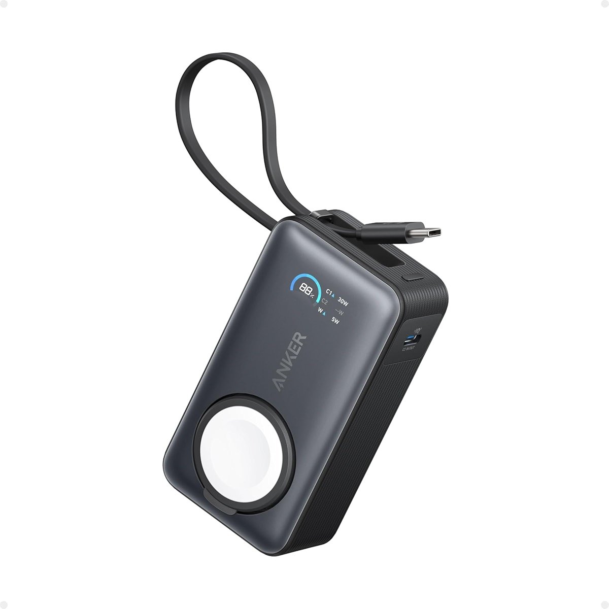 Anker MagGo Power Bank for Apple Watch, Officially Certified 10,000mAh Compact Battery Pack with Built-in USB-C Cable, 35W Max, for iPhone 15 Series, Samsung, iPad, AirPods, and More(Black) - Product Image