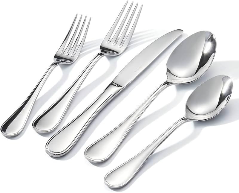 KINGSTONE 20 Piece Teardrop Silverware Set for 4, 18/10 Stainless Steel Flatware Set, Modern Design Cutlery Set for Home/Hotel/Wedding,Mirror Polished and Dishwasher Safe - Product Image