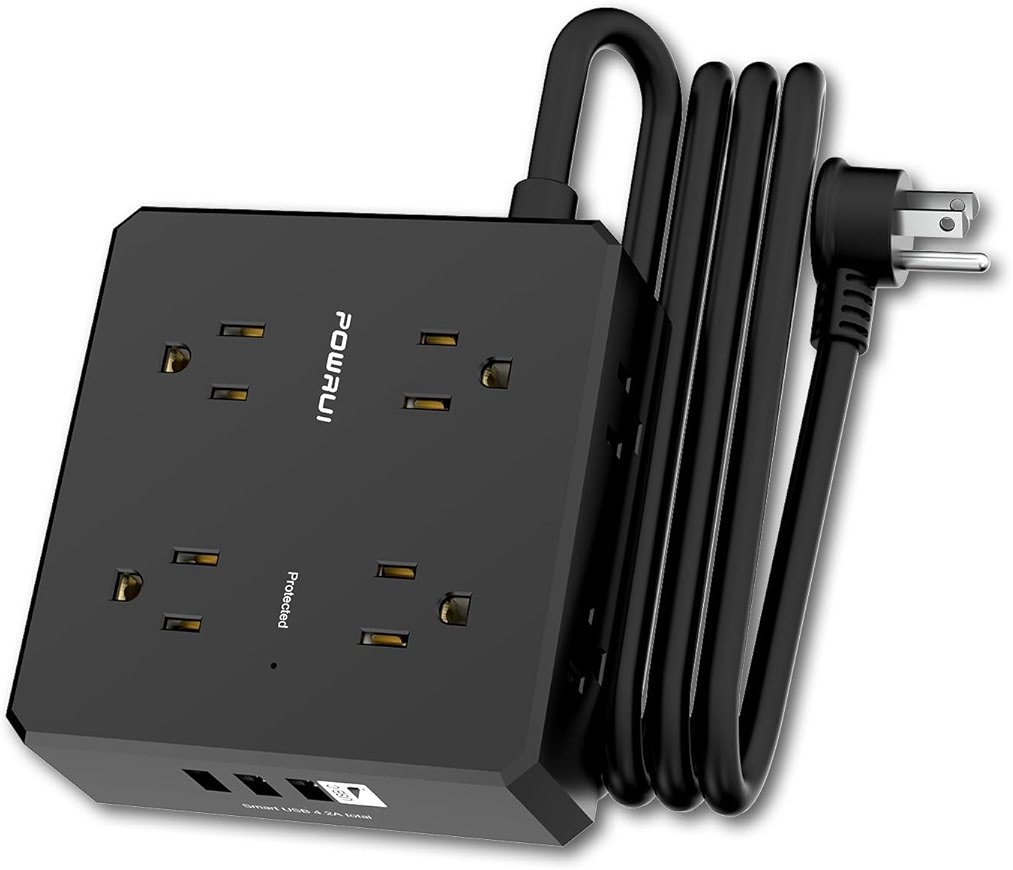 Surge Protector Power Strip - 6 Ft Flat Plug Extension Cord with 8 Widely Outlets and 4 USB Ports(1 USB C), 3 Side Outlet Extender for Home Office, Black, ETL Listed - Product Image