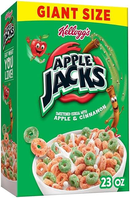 Kellogg’s Apple Jacks Breakfast Cereal, Kids Snacks, Family Breakfast, Giant Size, Original, 23oz Box (1 Box) - Product Image