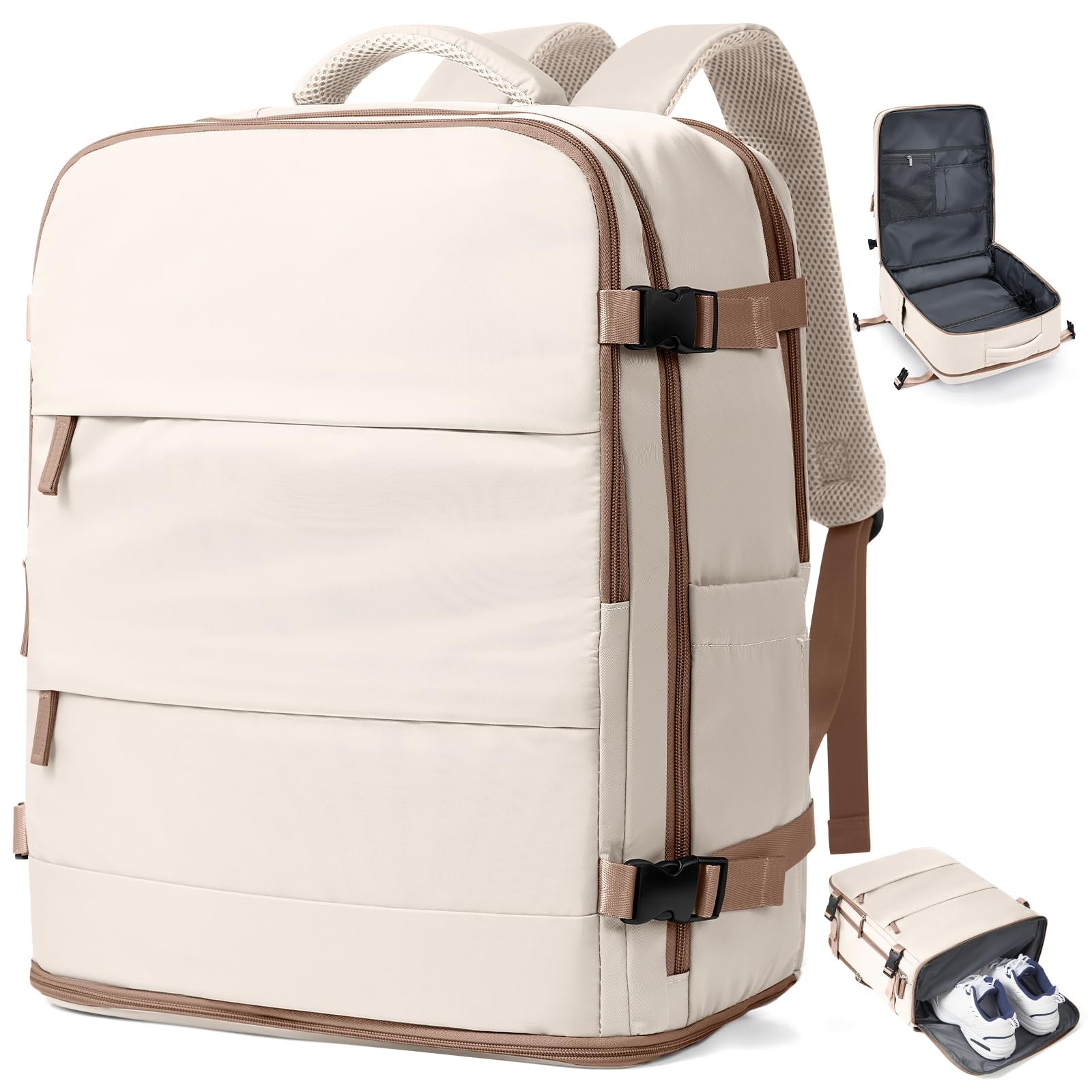 coowoz Travel Backpack Carry On for Women Man Gym Backpacks with Laptop Compartment Mochila de Viaje Teacher Personal Item Backpack Rucksack Airplane Accessories Must Haves Beige Brown - Product Image