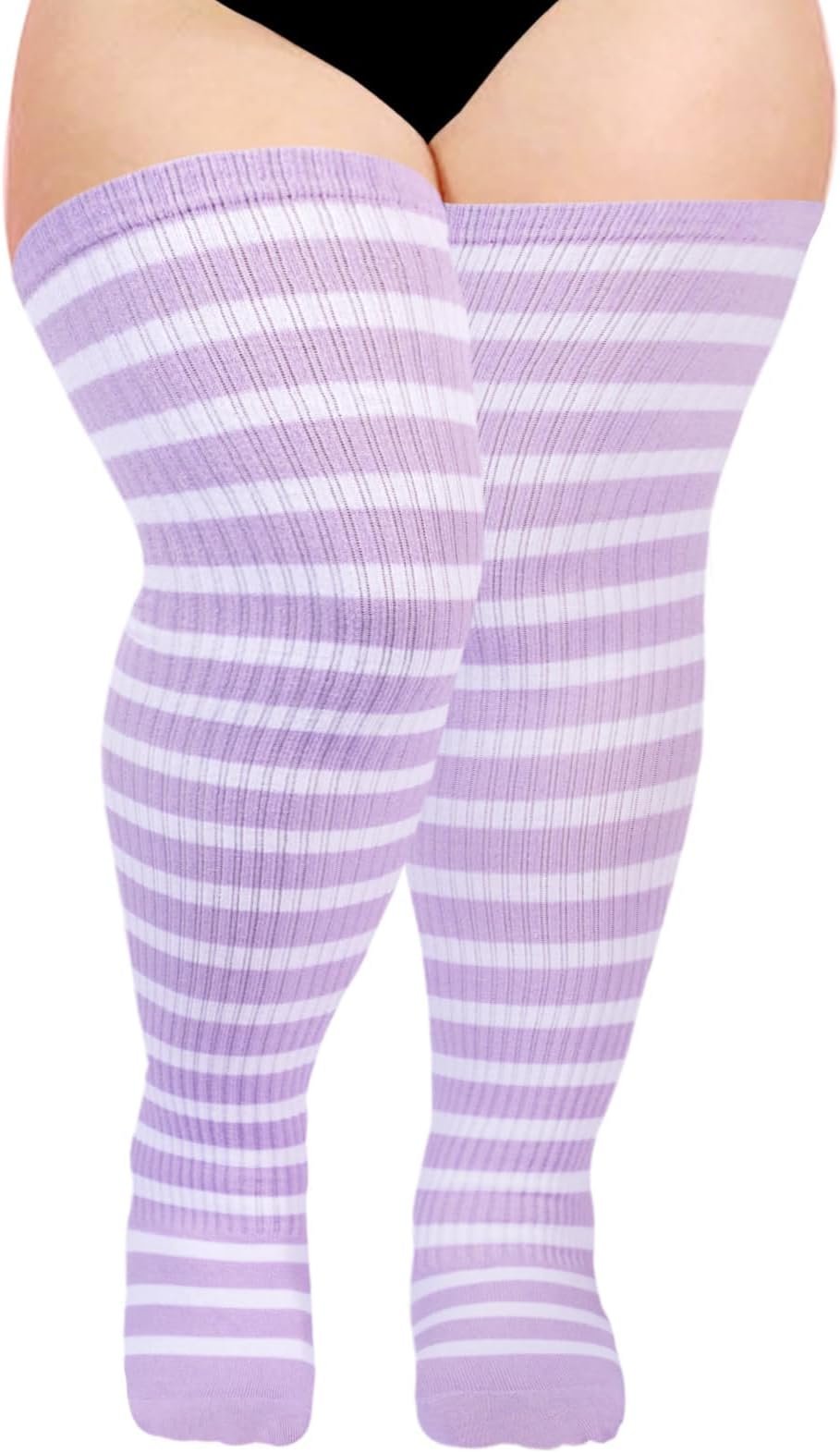 Moon Wood Plus Size Thigh High Socks for Women Knit Cotton Extra Long Striped Over the Knee High Socks Leg Warmers - Product Image