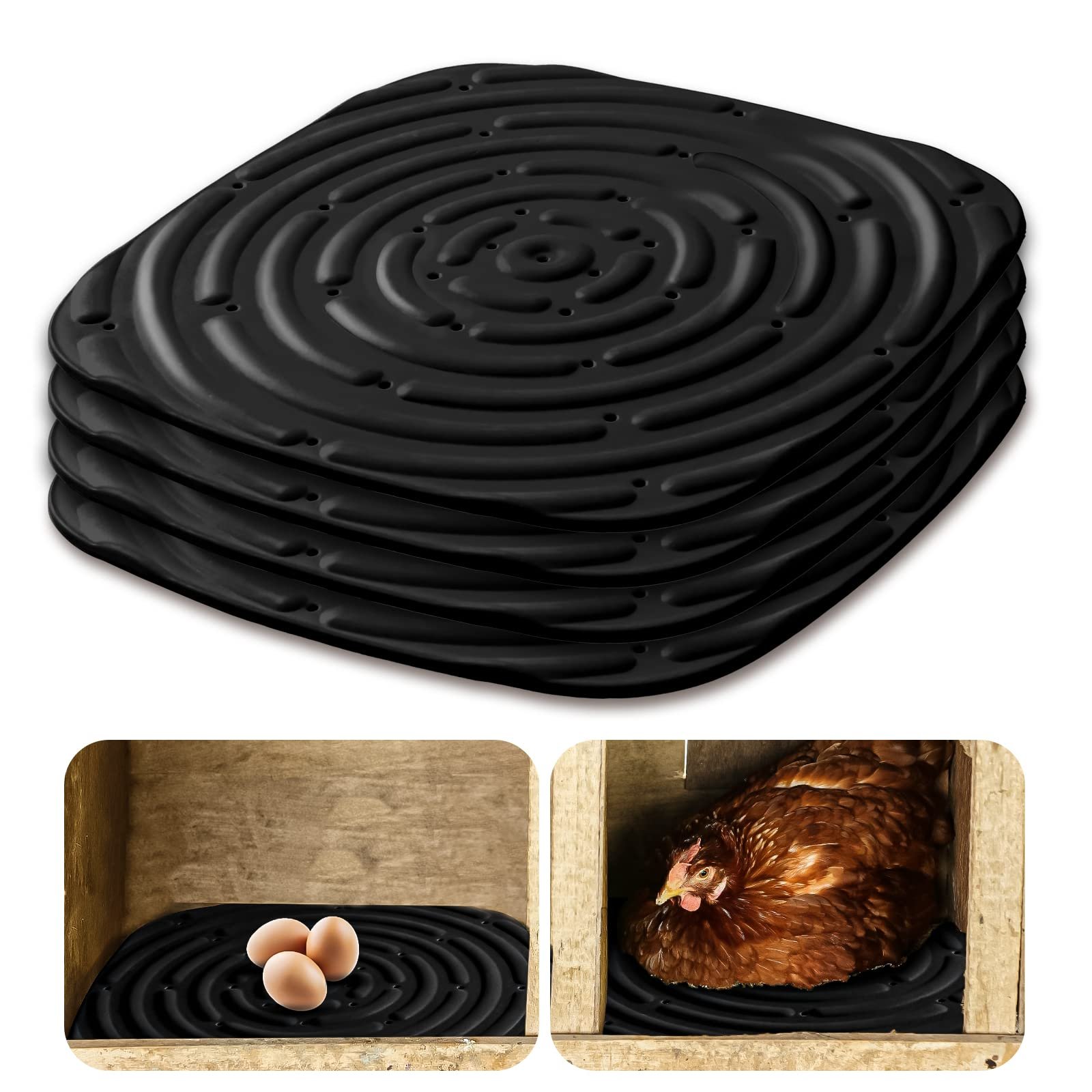 Skimzy Chicken Nesting Box Pads, 12 x 12 in Washable Reusable Nest Box Liners, 6-Pack, Breathable Drainage Design, Black - Product Image