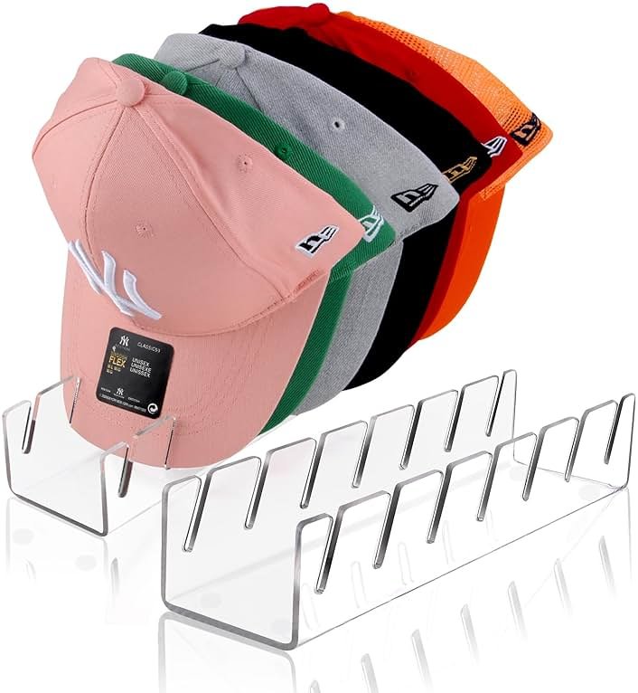 Hat Stand for Baseball Caps, 2 Pack No Install Acrylic Hat Organizer for 14 Baseball Caps Storage Organizer, Hat Racks Hat Holder Display and Organization for Closet, Bedroom, Dresser (Clear-2Pack) - Product Image