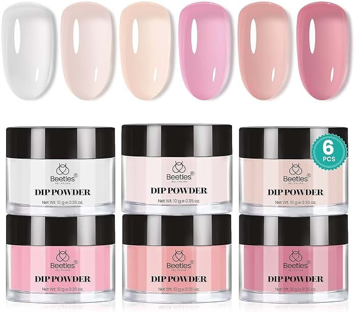 Beetles Dip Powder Set, 6 Colors Jelly Pink Nude Milky Translucent Powder Dipping Set for All Seasons, Summer Starter Manicure DIY Art at Home, No Need Nail Lamp Cured Gifts for Women - Product Image