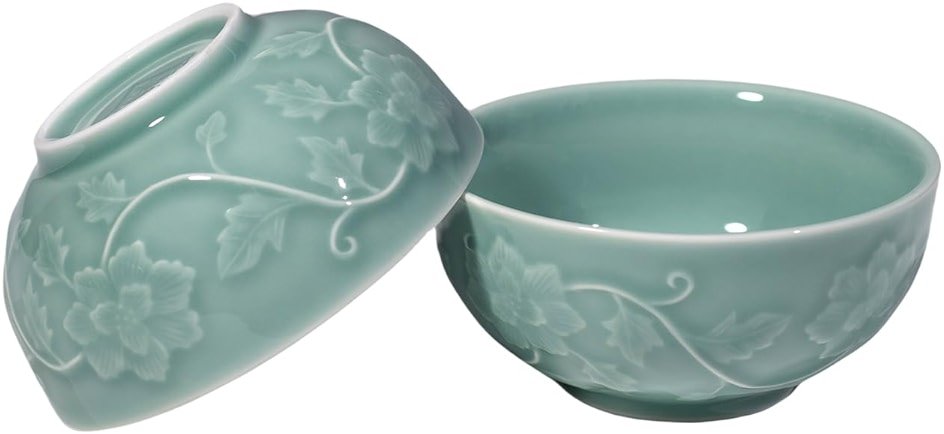 Hanporce 5-Inch Celadon Rice Bowl, Set of 2 - Round Ceramic Bowls for Soup, Stews, Holiday Meals - Classic Holiday Tableware - Durable, Dishwasher, Microwave, Freezer Safe - Product Image