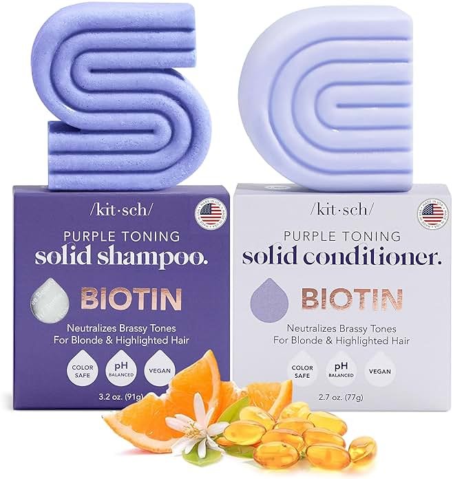 Kitsch Toning Purple Shampoo & Conditioner Bar Set For Blondes & Color Treated Hair - With Biotin for Strengthening & Neutralizing Brassy Tones - Vegan, Silicone & Sulfate Free - Product Image