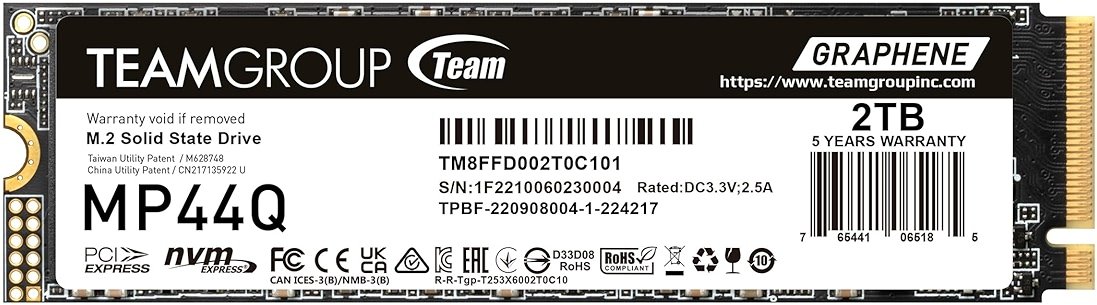 TEAMGROUP MP44Q 2TB SLC Cache Gen 4x4 M.2 2280 PCIe 4.0 w/NVMe Laptop, Desktop, NUC, NAS SSD Read/Write Speed up to 7000/5900MB/s TM8FFD002T0C101 - Product Image