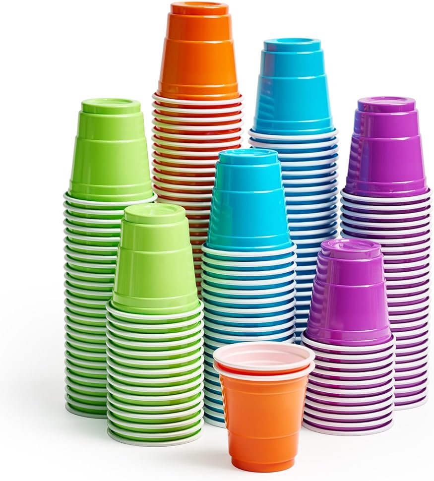 Lilymicky 300 Count 2 oz Plastic Shot Glasses, Mini Disposable Shot Cups, 2 oz Assorted Color Shot Cups for Parties, Shooting Games - Product Image