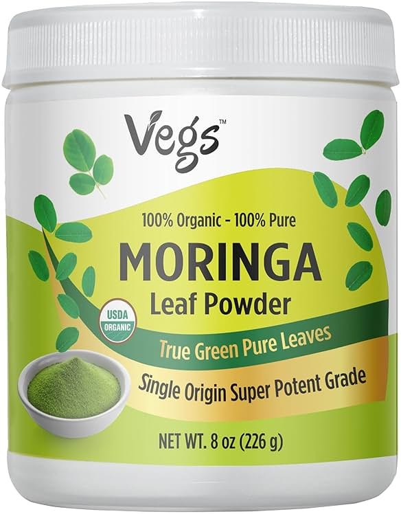 Vegs Moringa Powder, The Real Green Freeze Dried Moringa Leaves Organic, Rich Antioxidants, Amino Acids & Nutrients Dense - Native Single Origin, Premium Harvest Moringa Oleifera Leaf Powder, 8 oz - Product Image