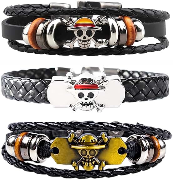Nuahyaz 3Pcs Anime Leather Bracelets, Skull Punk Alloy Cuff Wristband - Product Image