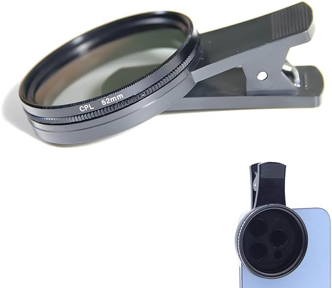 52mm Polarized Smart Phone Universal ND 2-400 CPL Filter Clip Kit for Samsung iPhone Camera Accessories Cell Phone Android Lens Attachments Polarizer for iPhone x Neutral Density Filters Mobile - Product Image