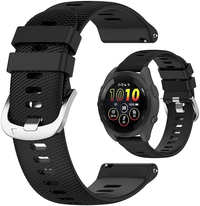 LOKEKE Compatible with Garmin Forerunner 165/165 Music Replacement Band - 20mm Replacement Silicone Nylon Wrist Watch Band Strap Compatible with Forerunner 165/165 Music(Black) - Product Image