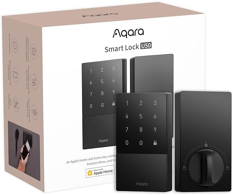 Aqara Smart Lock U50, Keyless Entry Door Lock with Apple Home Key, Bluetooth Deadbolt Lock, App Remote Control, Supports Apple HomeKit, Matter, Google Home, Alexa, IFTTT, Black - Product Image