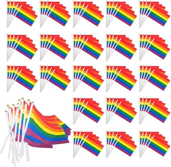 1000 Pack Rainbow Pride Flag LGBT Rainbow Mini Handheld Small Parade Flag Holiday Supplies for Gay and Lesbian Outdoor Parades Decorations - Product Image